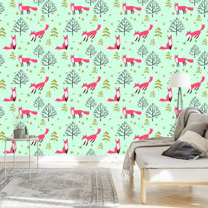 Wallpaper Drawn Foxes In The Forest