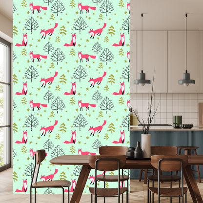 Wallpaper Drawn Foxes In The Forest