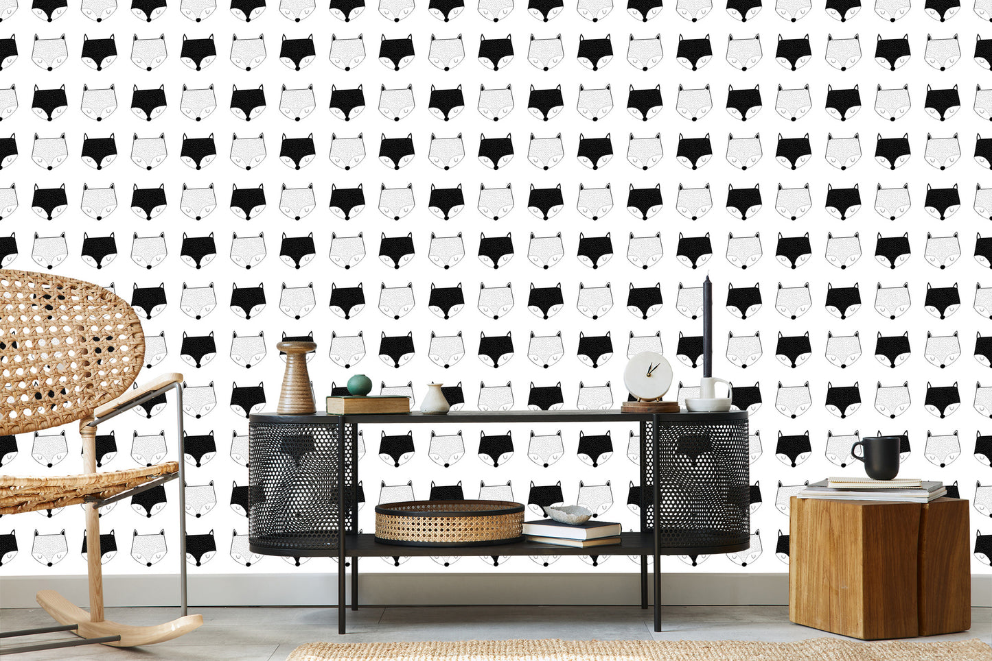 Wallpaper Black And White Foxes