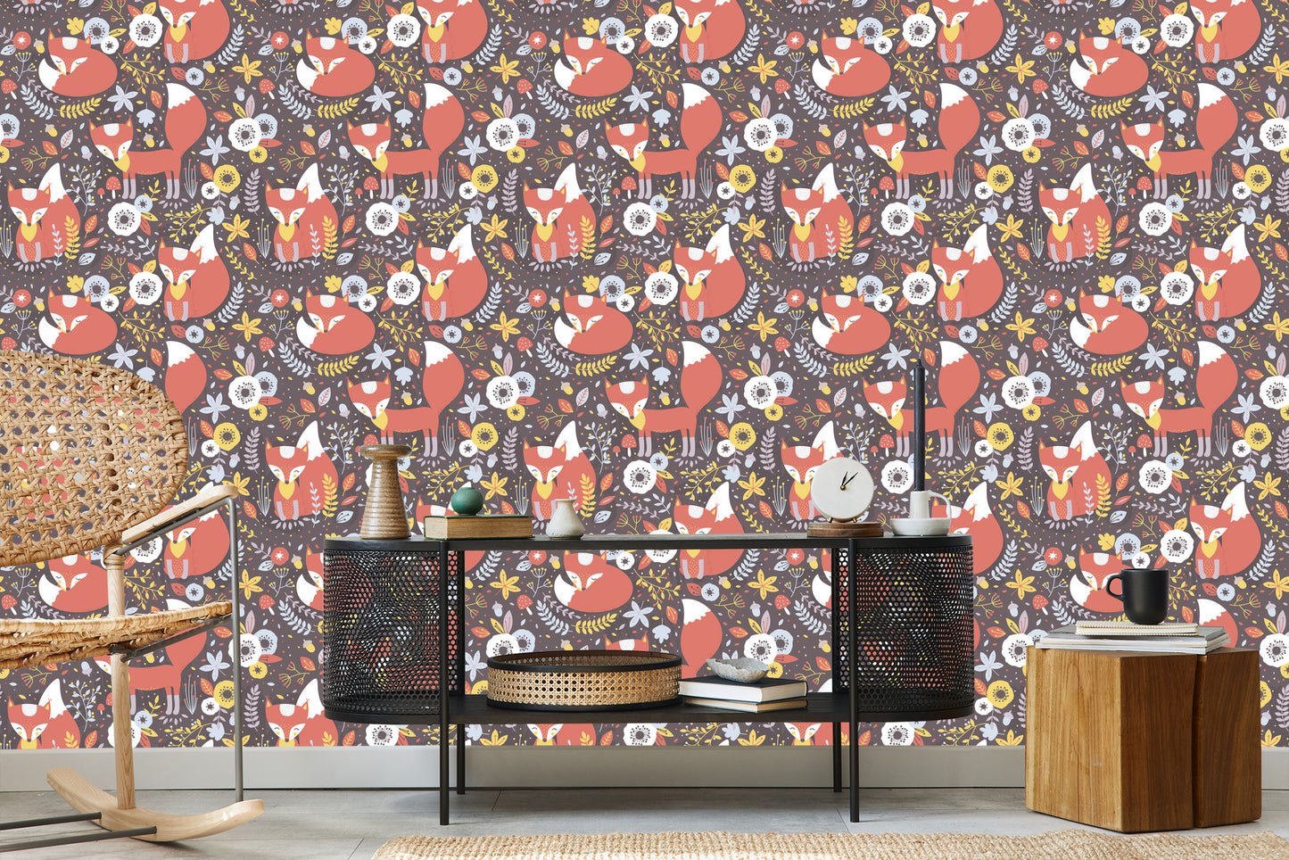 Wallpaper Sleeping Foxes With Flowers