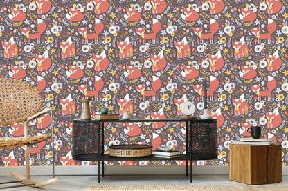 Wallpaper Sleeping Foxes With Flowers