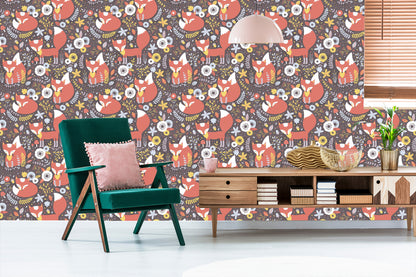 Wallpaper Sleeping Foxes With Flowers