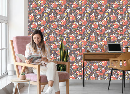 Wallpaper Sleeping Foxes With Flowers