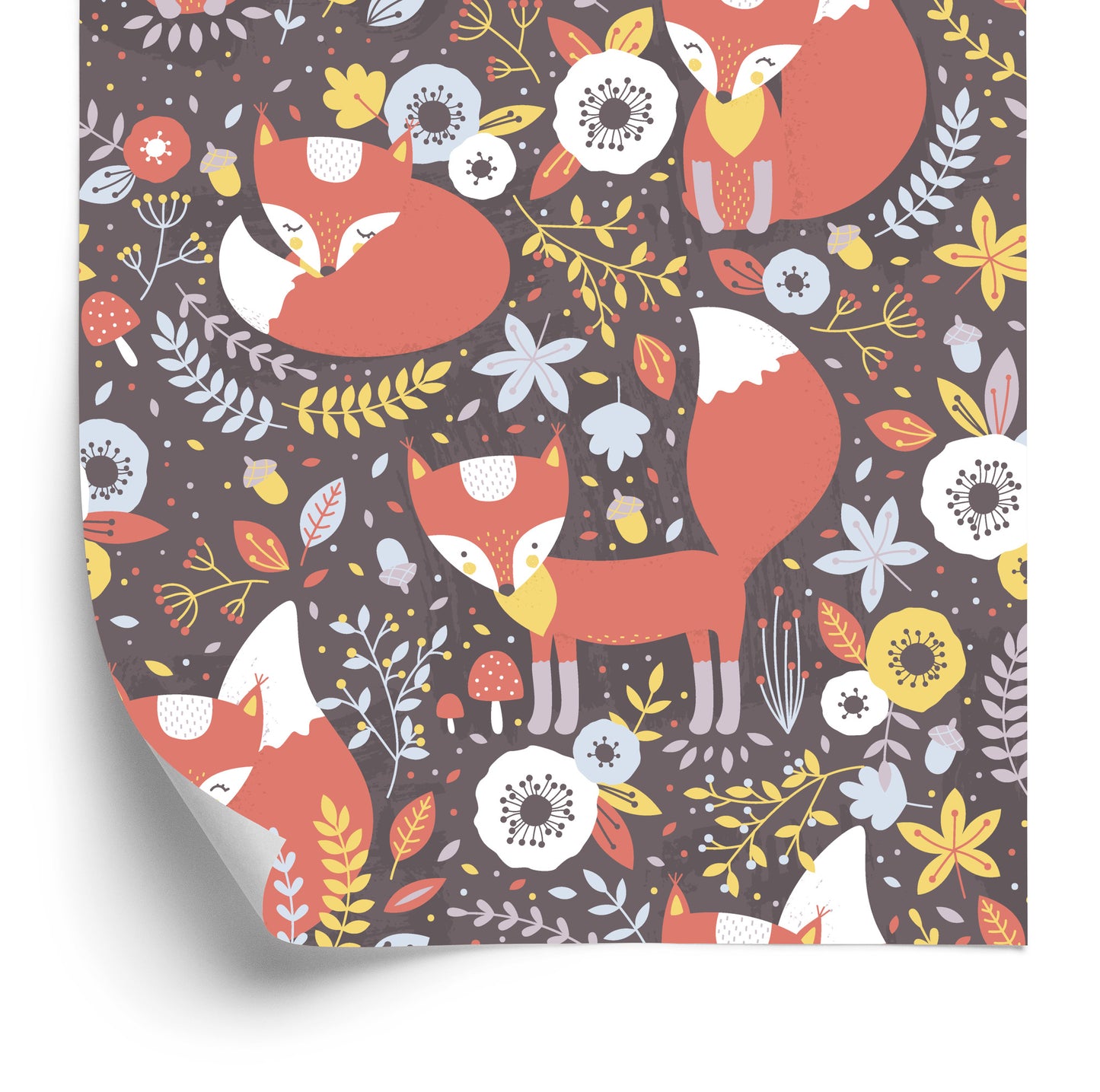 Wallpaper Sleeping Foxes With Flowers