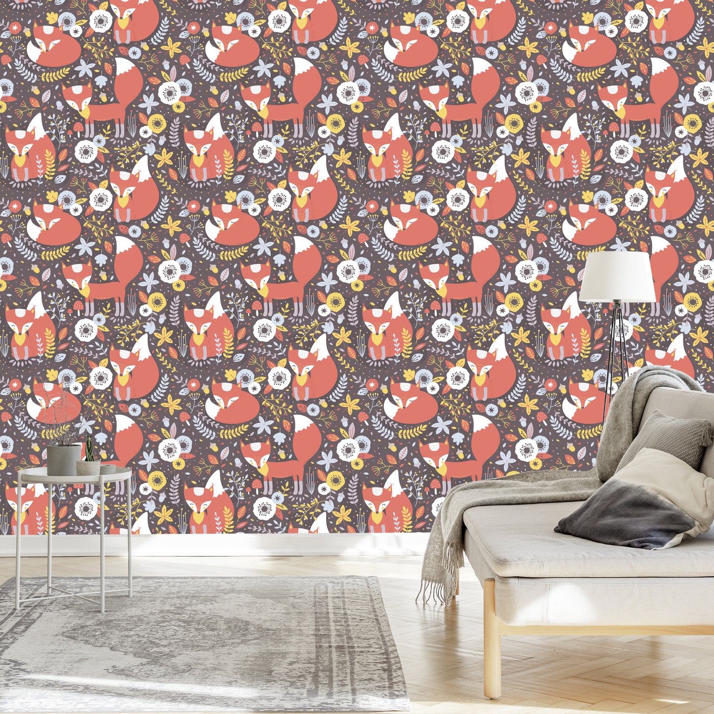 Wallpaper Sleeping Foxes With Flowers