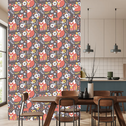 Wallpaper Sleeping Foxes With Flowers