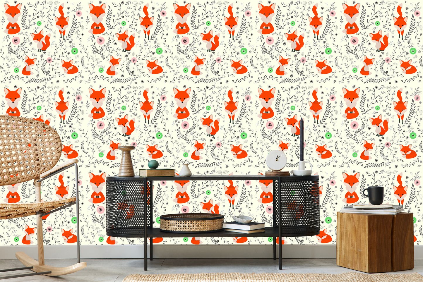 Wallpaper Adorable Foxes With Plants