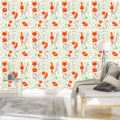 Wallpaper Adorable Foxes With Plants