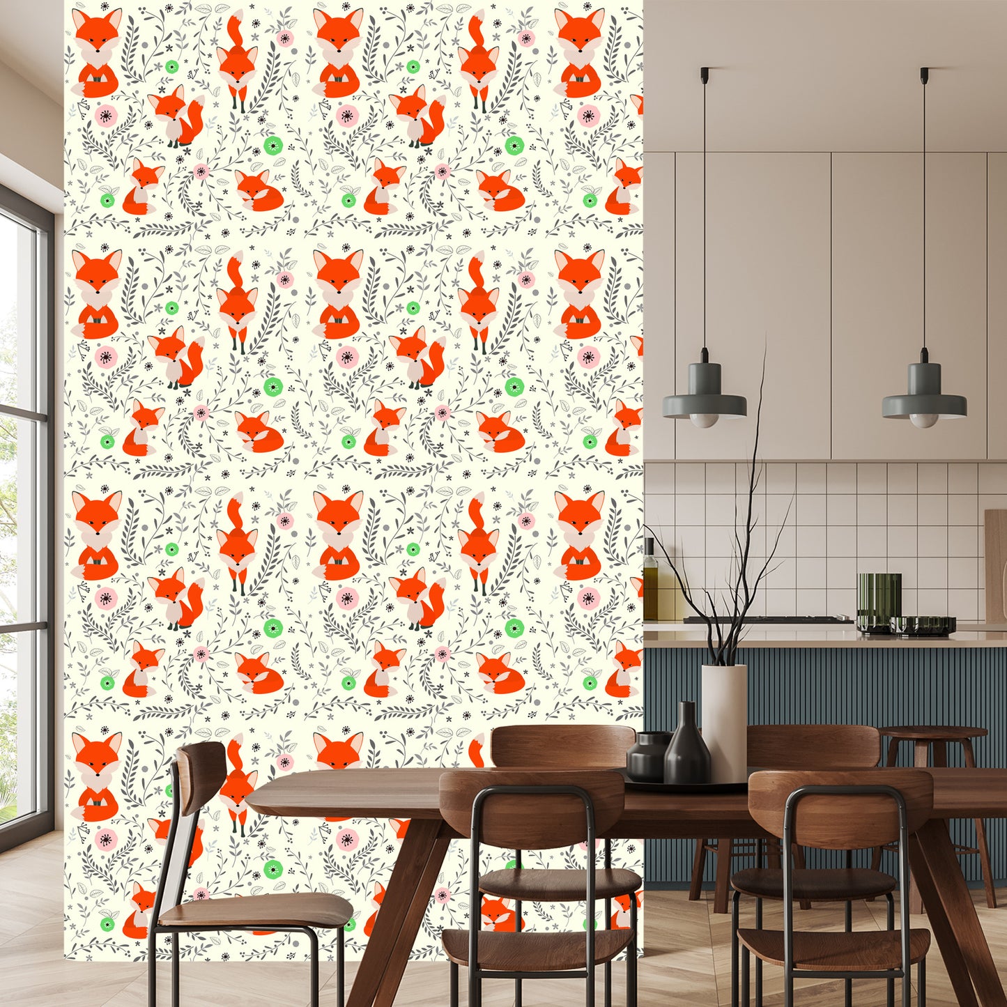 Wallpaper Adorable Foxes With Plants