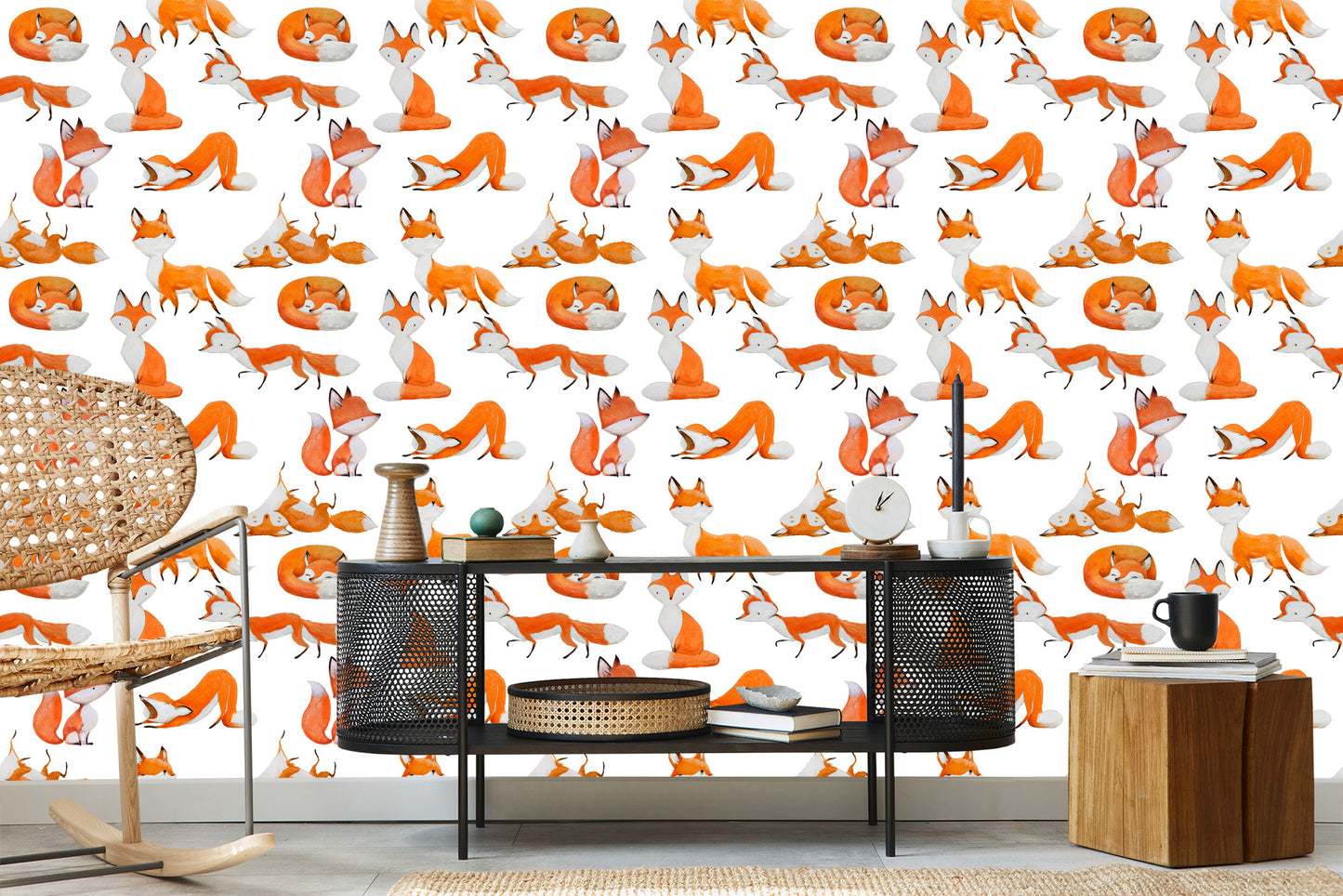 Wallpaper Foxes Painted With Watercolor