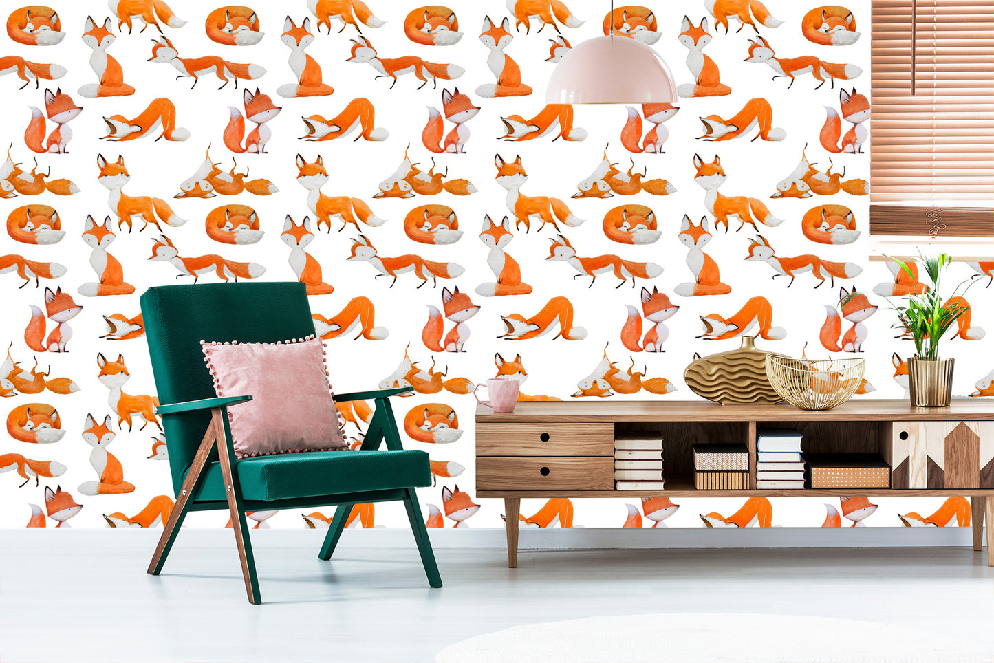 Wallpaper Foxes Painted With Watercolor