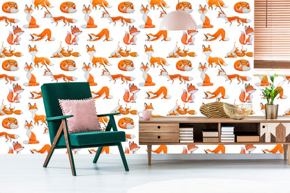 Wallpaper Foxes Painted With Watercolor