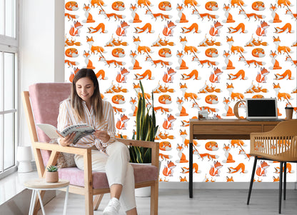 Wallpaper Foxes Painted With Watercolor