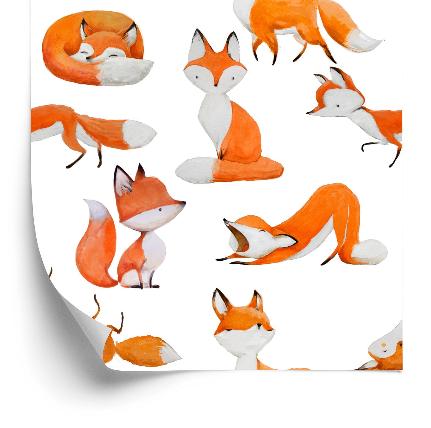 Wallpaper Foxes Painted With Watercolor