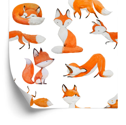 Wallpaper Foxes Painted With Watercolor