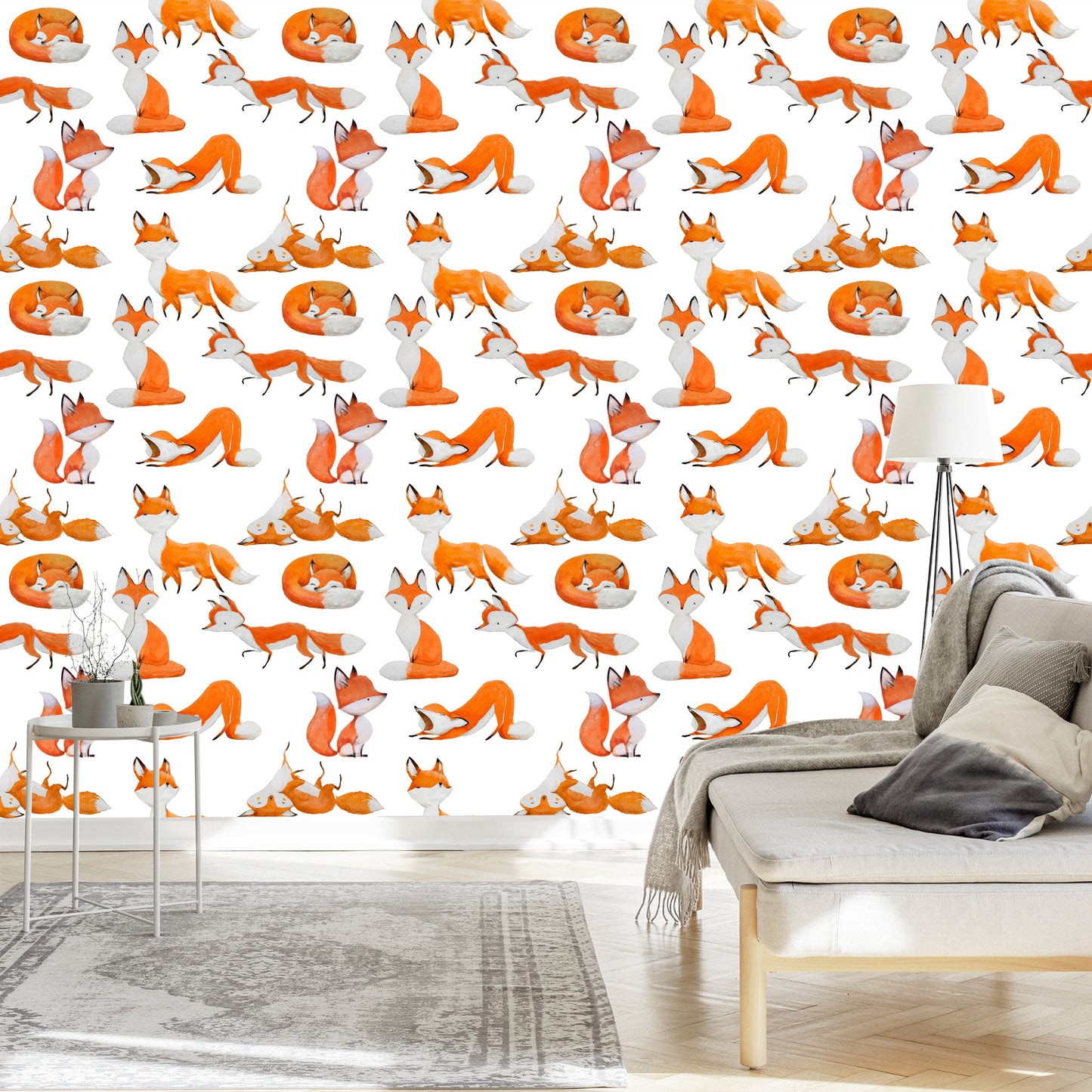 Wallpaper Foxes Painted With Watercolor