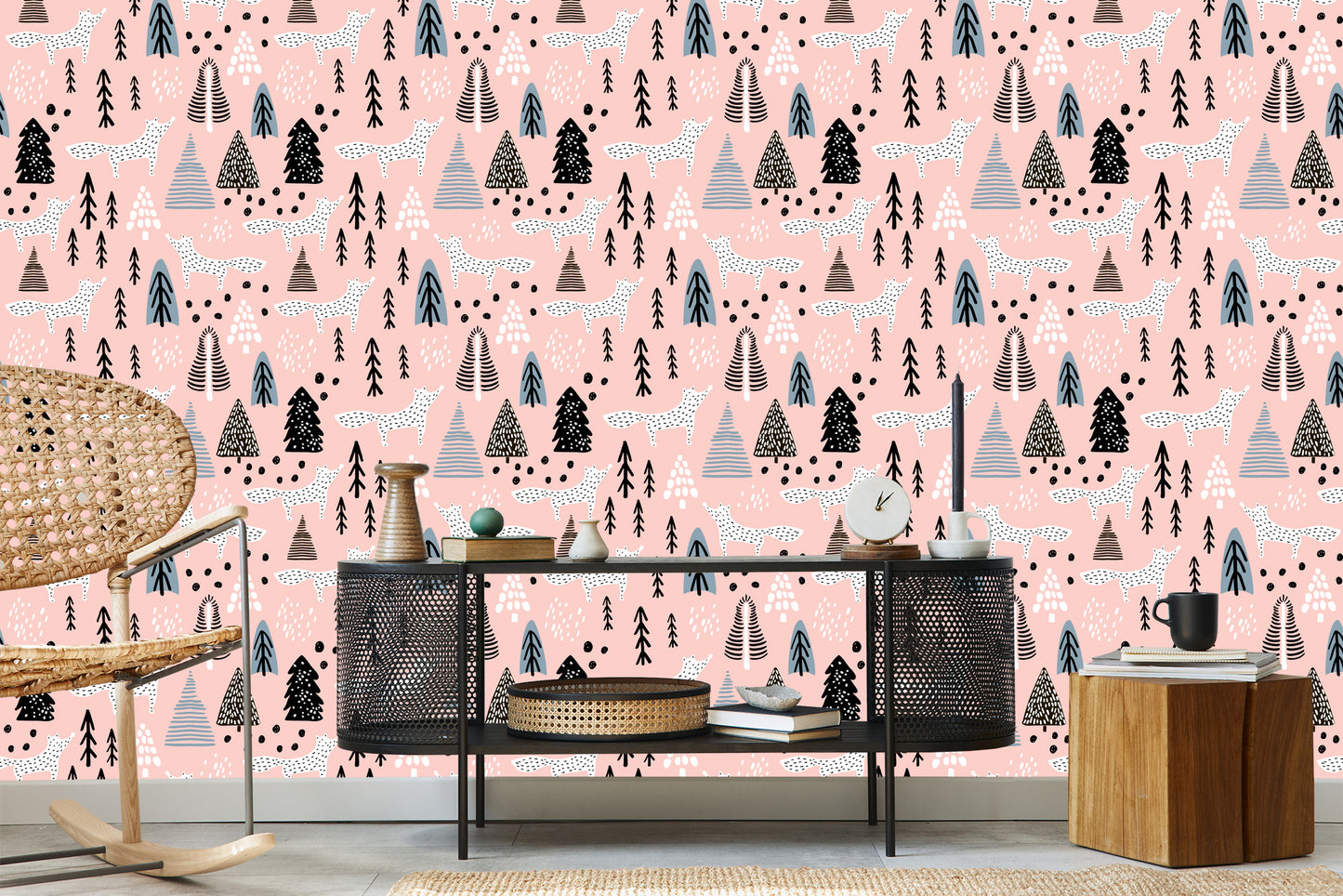 Wallpaper Minimalist Foxes In The Forest
