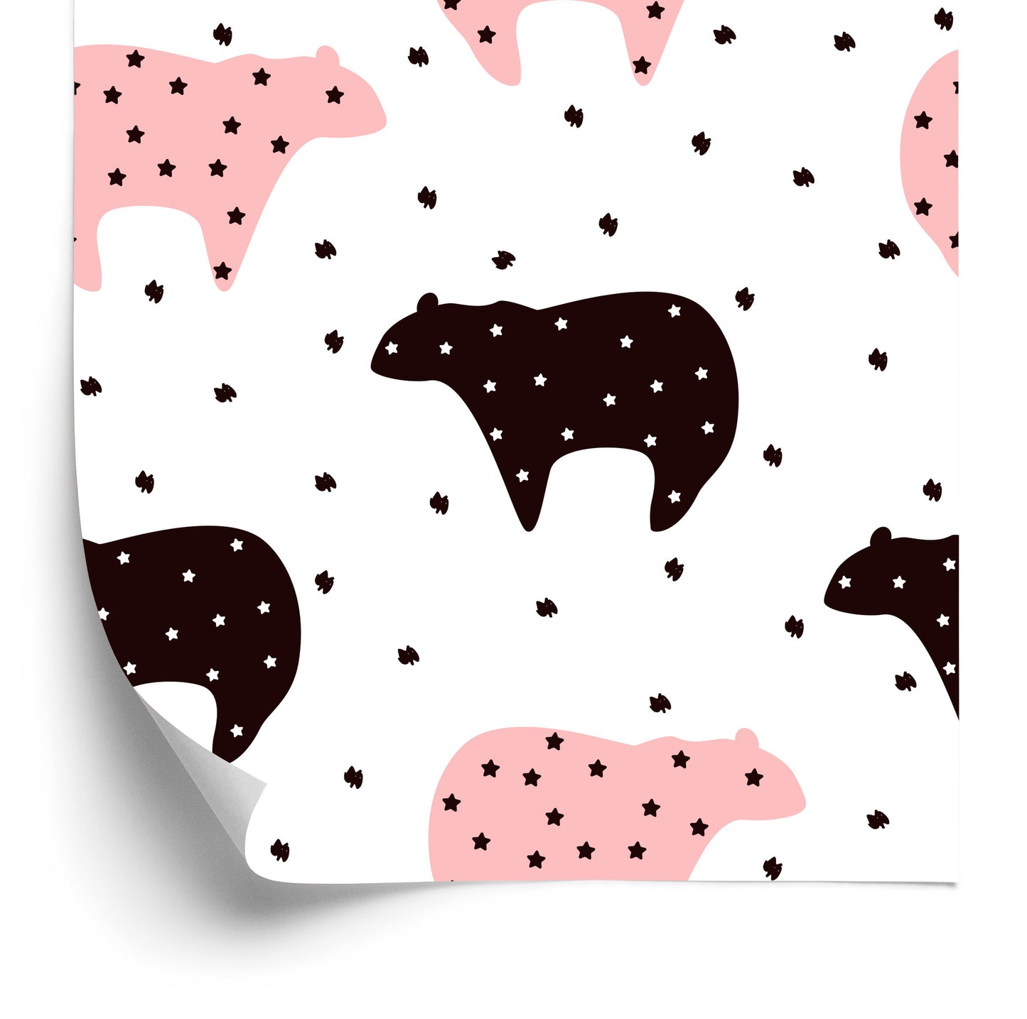 Wallpaper For Children - Black And Pink Teddy Bears And Stars
