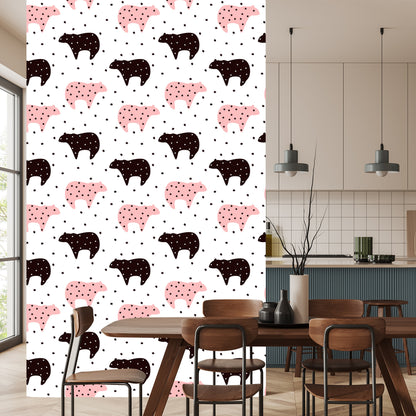 Wallpaper For Children - Black And Pink Teddy Bears And Stars