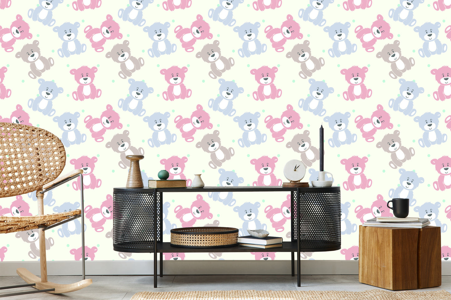 Wallpaper For Children - Happy Teddy Bears In Pastel Colors