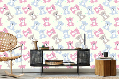 Wallpaper For Children - Happy Teddy Bears In Pastel Colors