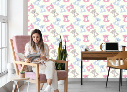 Wallpaper For Children - Happy Teddy Bears In Pastel Colors