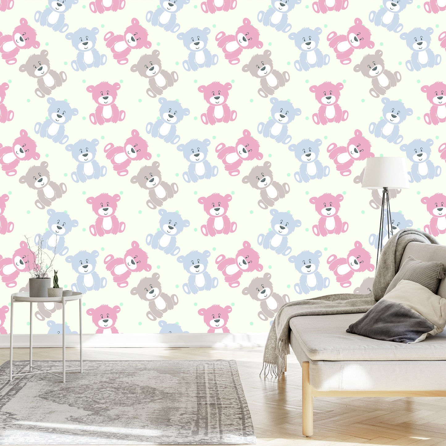 Wallpaper For Children - Happy Teddy Bears In Pastel Colors