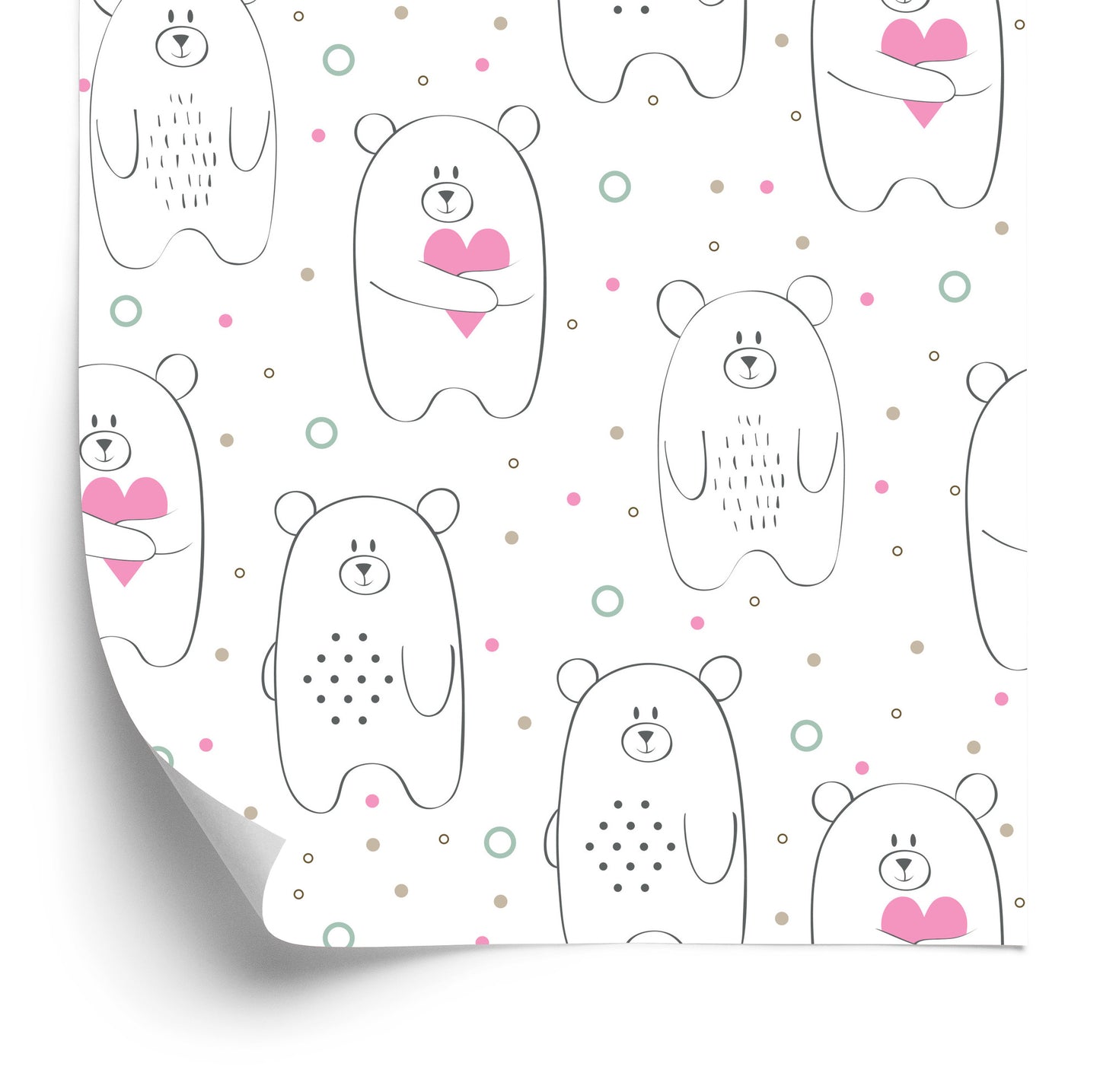Wallpaper For Children - White Teddy Bears With Pink Hearts