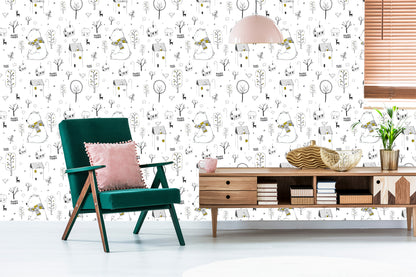 Wallpaper For Children - Animals, Tree And Stars