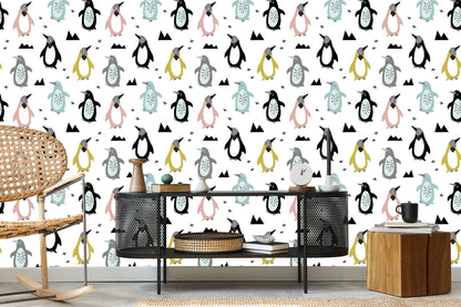 Wallpaper For Children - Colorful Scandinavian Penguins