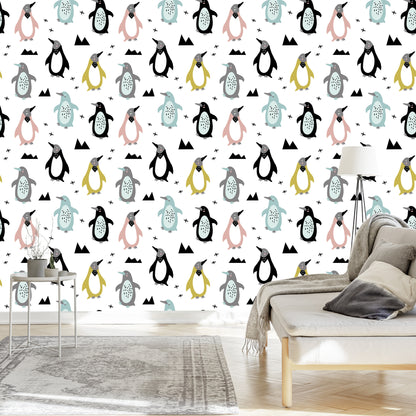 Wallpaper For Children - Colorful Scandinavian Penguins