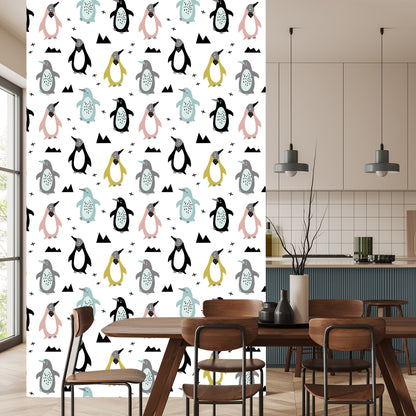 Wallpaper For Children - Colorful Scandinavian Penguins