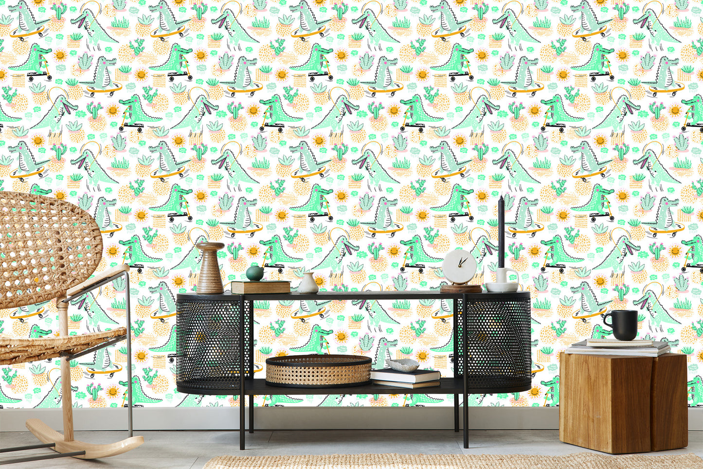 Wallpaper For Baby's Room Crocodiles, Plants, Sun.