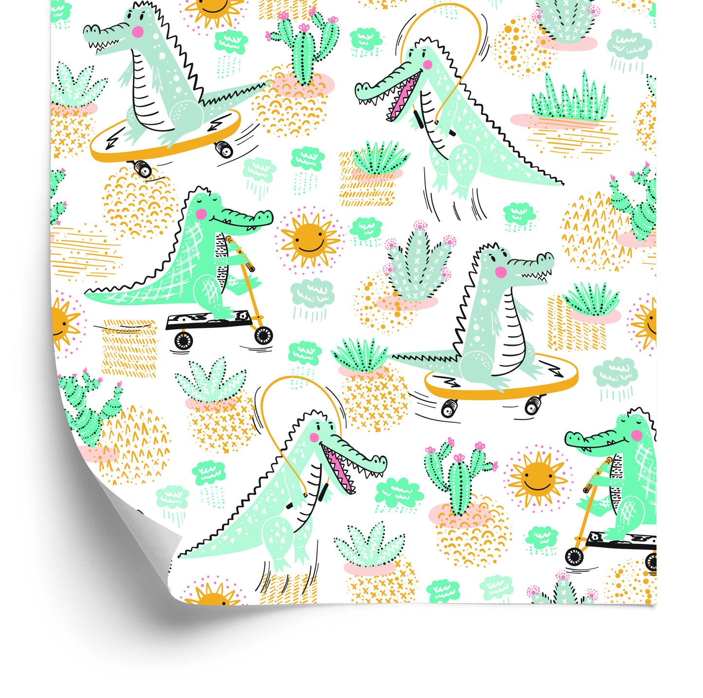 Wallpaper For Baby's Room Crocodiles, Plants, Sun.