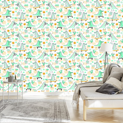 Wallpaper For Baby's Room Crocodiles, Plants, Sun.