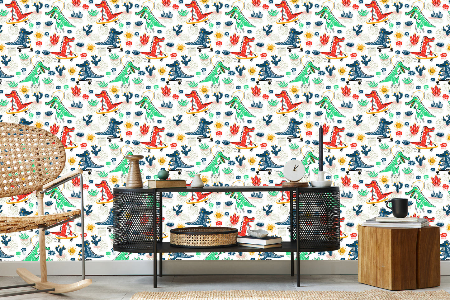 Wallpaper For Kids Crocodiles Flowers Skateboards