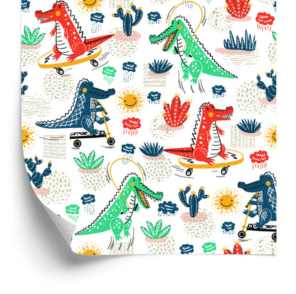 Wallpaper For Kids Crocodiles Flowers Skateboards