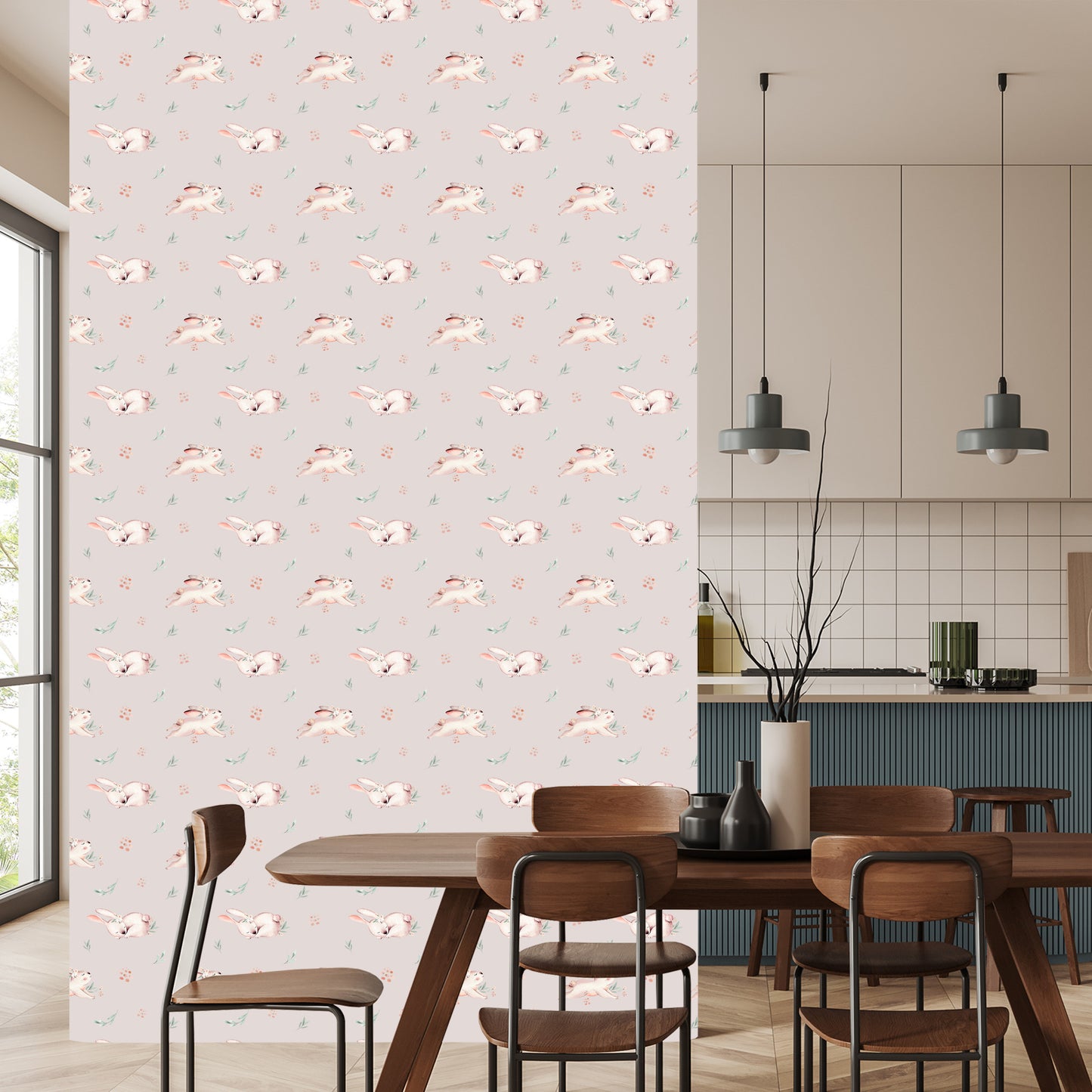 Wallpaper Rabbits With Flowers