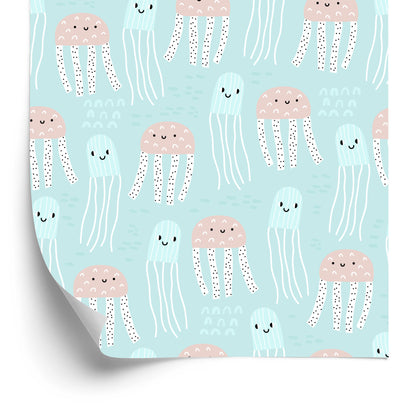 Wallpaper For Children - Merry Jellyfish In Scandinavian Style