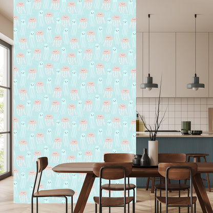 Wallpaper For Children - Merry Jellyfish In Scandinavian Style