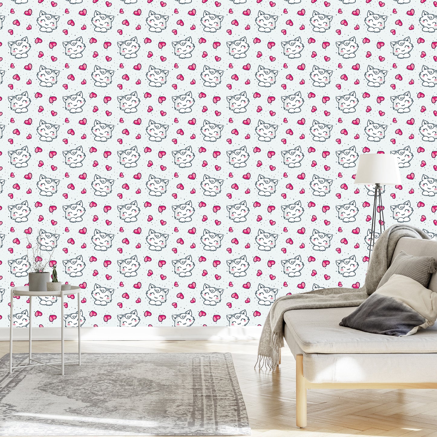 Wallpaper For Children - Adorable White Kittens And Hearts