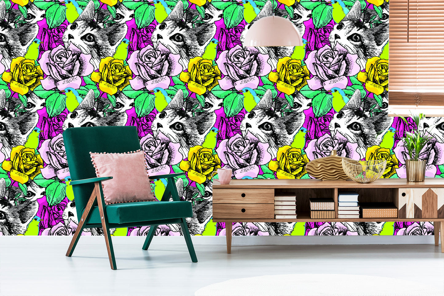Wallpaper Cats, Birds And Roses