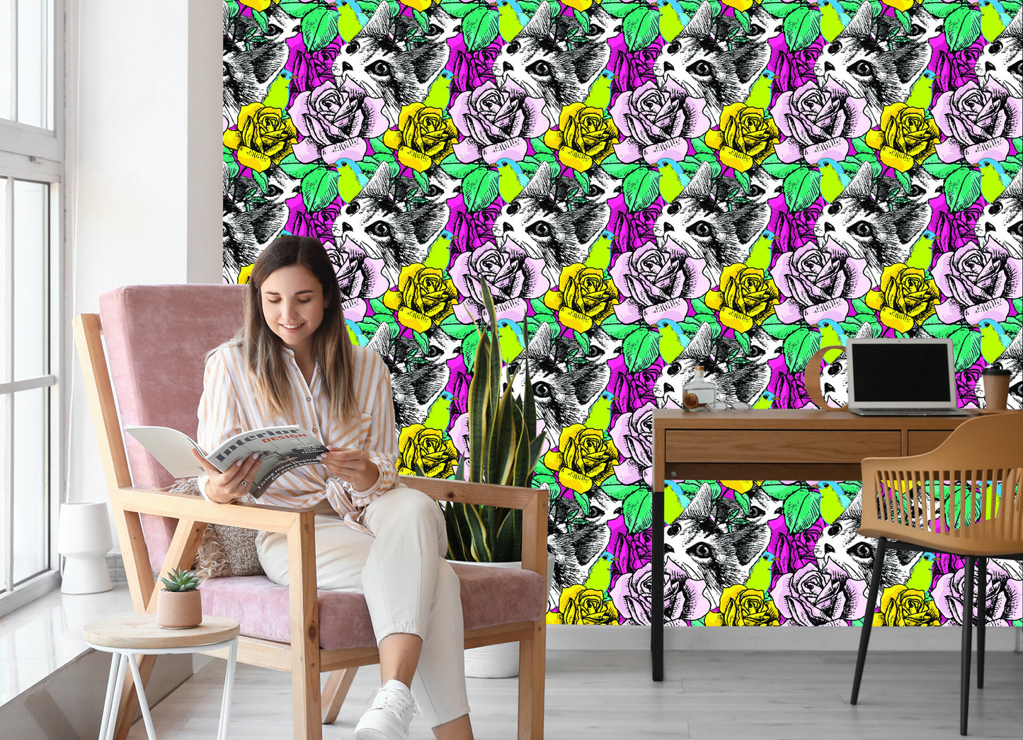Wallpaper Cats, Birds And Roses