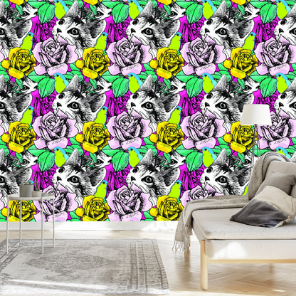 Wallpaper Cats, Birds And Roses