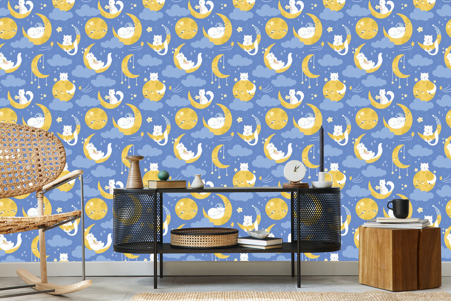 Wallpaper For Children - Stars, Cats And Moons
