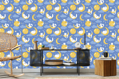Wallpaper For Children - Stars, Cats And Moons