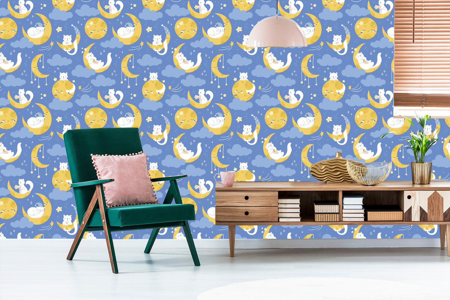 Wallpaper For Children - Stars, Cats And Moons