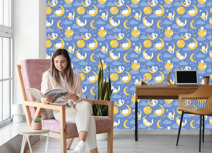 Wallpaper For Children - Stars, Cats And Moons