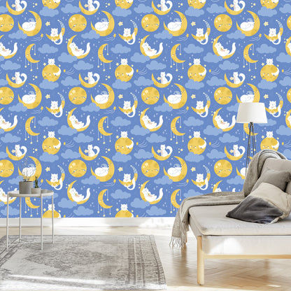 Wallpaper For Children - Stars, Cats And Moons