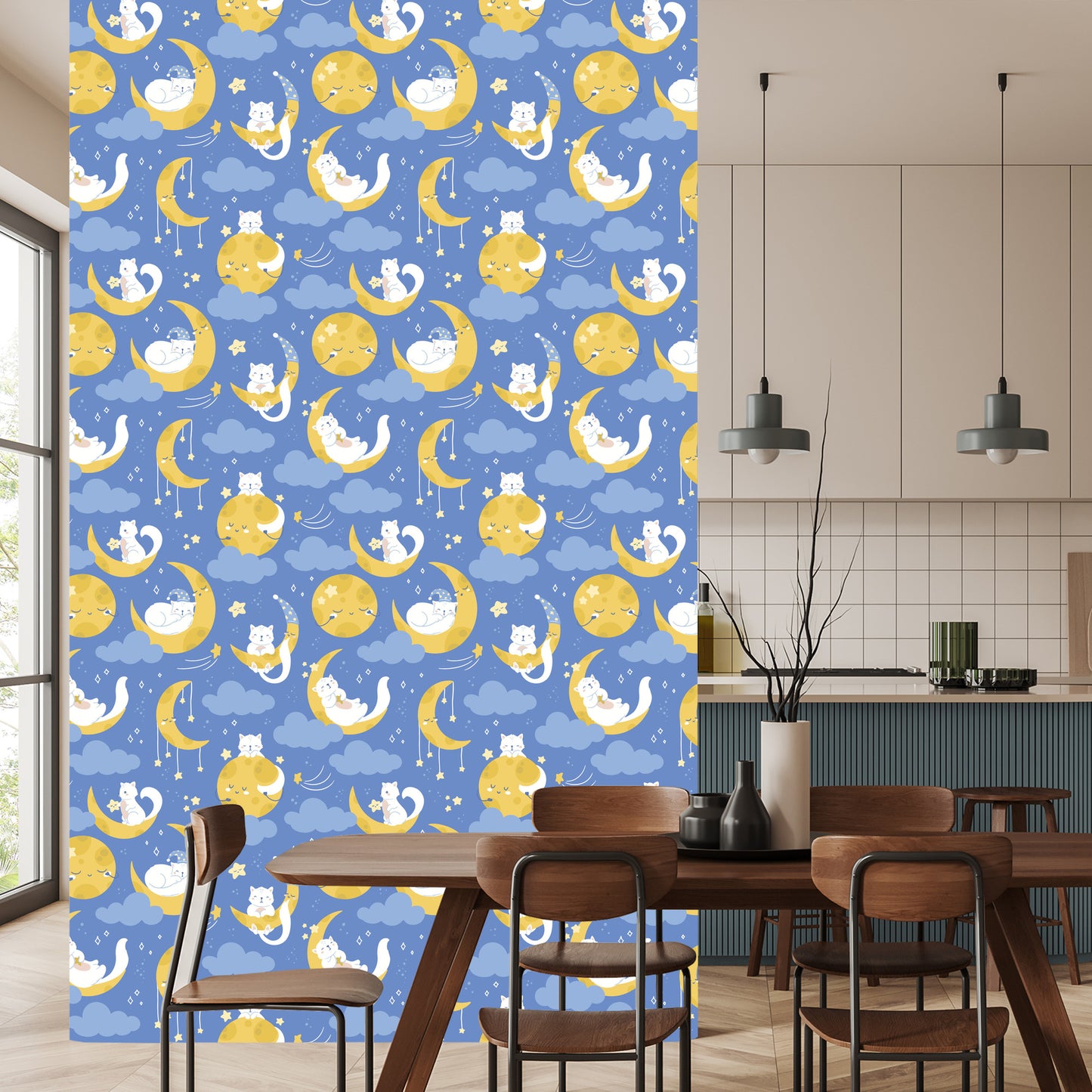 Wallpaper For Children - Stars, Cats And Moons